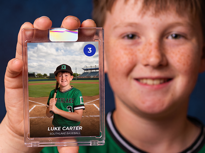 A finished trading card printed at an event with Curator, with the guest as the featured player.